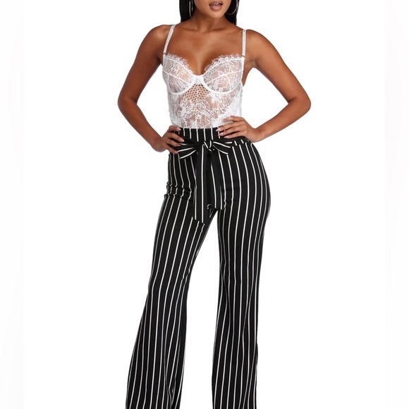 Windsor Navy & White Striped Pants, Zip up with Tie Waist - Picture 2 of 4